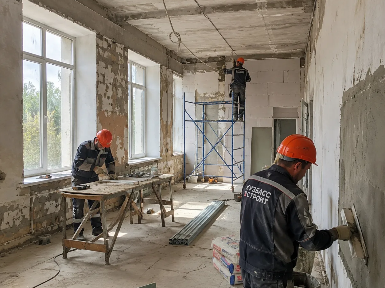 Кузбасские строители продолжают восстанавливать социальную инфраструктуру Горловки.